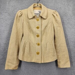 Tabitha Anthropologie Mustard Yellow Wool Blend Peplum Puff Sleeve Jacket Size 4